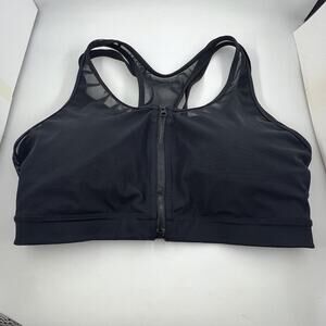 Yvette Racerback Sports Bra 2XL Zip Front Black Powermesh High Support Running